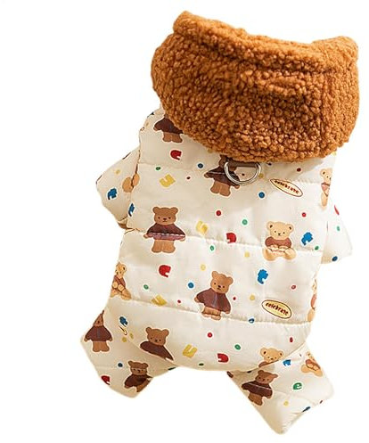 Hqunjikp Hunde-Winterjacke, weicher Welpen-Wintermantel, warme Hundejacke mit Kapuzen-Design, Winter-Hundejacke mit Traktionsschnalle, Welpenpullover für tägliche Spaziergänge, Outdoor