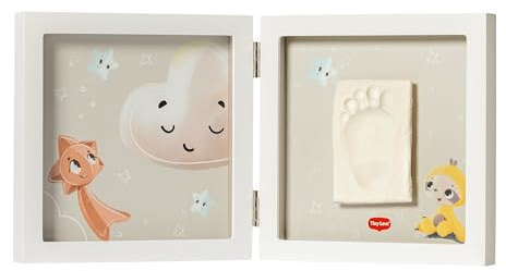 Tiny Love Fotoram, Kit Med Hand- och Fotavtryck, Kit Med Lera För Fotoram, Minnessak Med Babyns Hand- och Fotavtryck, Dermatologiskt Testad, Gåva Till Nyfödd, Allt-i-ett-kit, Tiny Creations, White