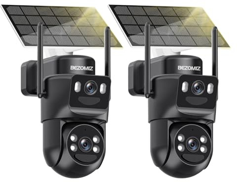 8MP Caméra Surveillance WiFi Extérieure à Double Objectif,2.4G/5GHz Caméra 2-In-1,Détection Humaine avec Panneau Solaire,Suivi Automatique,Vision Nocturne Couleur,Étanche,Audio Bidirectionnel,2PCS