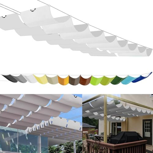 Einziehbares Sonnensegel 4x6m, nach Maß Pergola Markise Verstellbar Schattenabdeckung 95% UV-Schutz & reißfest Inkl. Montageseilen für Terrasse/Pergola Weiß
