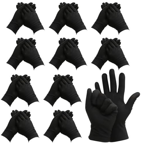 BORISCA 11 Paar Baumwollhandschuhe Schwarz, Stoffhandschuhe, Atmungsaktiv, Wiederverwendbare, Dünne Schwarz Handschuhe Stoffhandschuhe für Handpflege und Schmuckinspektion Verwendet Werden