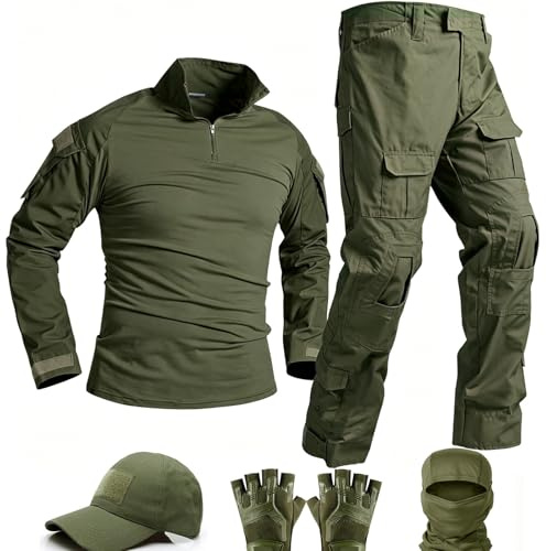 SANYETS Taktische Uniform, Combat-Set mit Langarmshirt, Hose, Mütze, Handschuhen und Sturmhaube, Airsoft-Ausrüstung, Militärkleidung für Herren