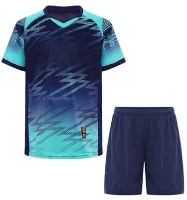 RUNQHUI Fotbollsset för barn fotbollströja med shorts sommar sport träningsoverall 5–16 år, typ b marinblå, 13-14 ans