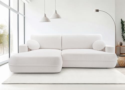 AXLIVING Ecksofa mit Schlaffunktion Peoni 267cm weiß mit Bettkasten L