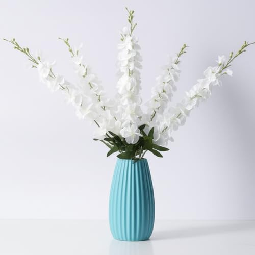 LGEGE Artificial Delphinium Flowers 6Pcs Set - White Fake Larkspur for Home Garden Wedding Arrangement Decor(White, 88cm)