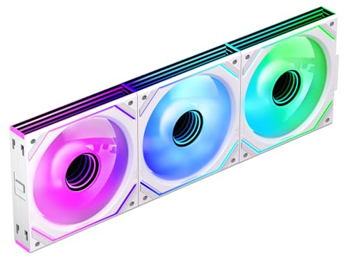 Jungle Leopard Interstellar-V2 Daisy Chain RGB PC Ventilateur 120MM 3er Pack,1850RPM/68CFM/2.4mmH2O/24LEDs,5V3PIN ARGB und 12V4PIN PWM Ventilateur (3, White, 120MM-Forward)
