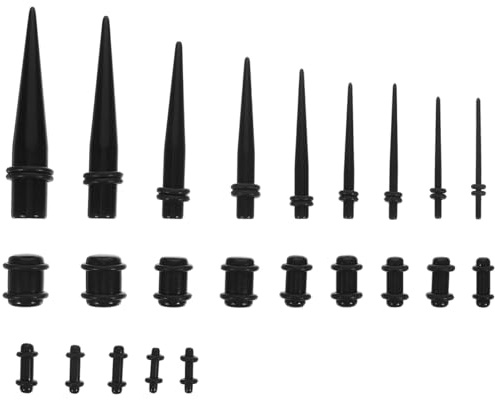 Didiseaon Dehnstäbe Set 1.3-10 mm: 23 Stück Ohrdehner Set Tunnel Dehnset Acrylkegel Ohrloch Dehnen Kit Schwarz Tunnel Piercing Schmuck für Anfänger Bequeme