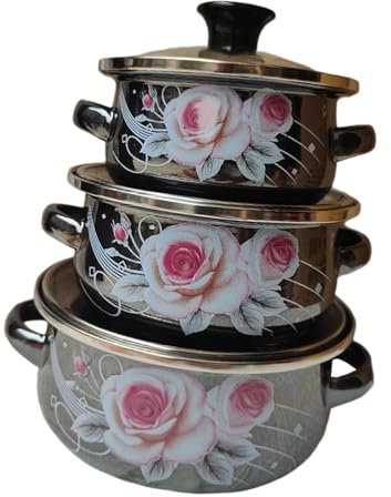 Colcolo 3Pcs Enamel Stockpots Set Double Handle Practical Soup Stew Bean Simmer Enamel Mini Pots for Cooking for Household Gift Hotel