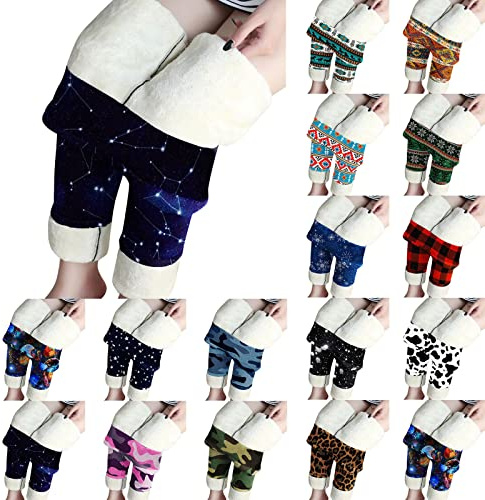 Varma leggings för kvinnor vinter – vinterleggings för kvinnor fleece fodrade termostrumpbyxor elastisk midja vinterbyxor roliga surrande termoleggings termobyxor fluffiga gosiga byxor, Blå 12, L