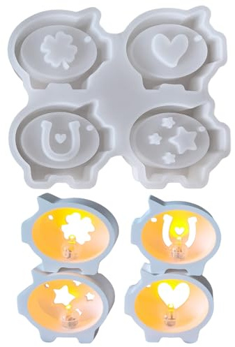 Silikonform Schwein Kleeblatt, Silikonform Glücksschwein Sterne Herz, Silikonformen Gießformen Schweinchen Kleeblatt Vierblättrig, 3D Gießformen Silikon Neujahr Frühling, Gipsformen zum Gießen (A)