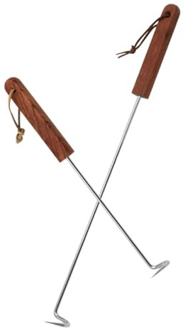 Homoyoyo 2 pezzi Ganci Macellaio in Acciaio Inossidabile con Manico in Legno Ganci per Barbecue e Girarrosto Utensili per Appendere e Girare Carne di Maiale Pollo Anatra e Arrosti Facili