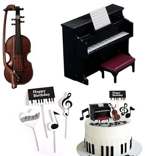 Eowppue Musik Themen Dekorationsset mit Klavier und Geige Motiven, Deko Set für Veranstaltungen, Tortenaufsatz Dekoration für Konzerte, Partys und Mottodekorationen für Erwachsene