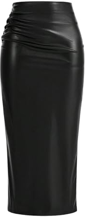 GORGLITTER Jupe élégante en cuir synthétique pour femme - Jupe midi - Jupe moulante avec fente - Jupe longue - Tenue de festival, Noir , M