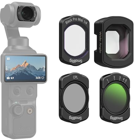SMALLRIG Kit de filtres magnétiques pour DJI Osmo Pocket 4/3 : Objectif Grand Angle, Filtre CPL, Filtre de Diffusion Noir 1/4 et Filtre ND2-32 Variable - 5834