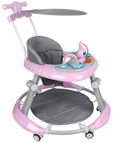 2-in-1 Lauflernhilfe für Babys, faltbar, mit abnehmbarem Tablett für musikalische Aktivitäten, höhenverstellbar, leicht zu falten, ab 6 Monaten (70 x 70 x 91 cm, Rosa)