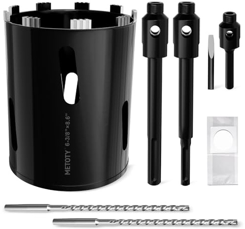 Diamond Core Drill Bit 6-3/8(162mm) with Pilot Bit & Adapters (SDS Plus & Hex) – Upgraded Welded Segments, 8.6 Depth – for Concrete, Solid Brick, Hollow Brick, Masonry & More