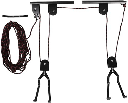 DECOMELODY Soporte para Bicicletas de Pared Negro, Sistema de Poleas para Almacenamiento en Garaje, Portabicicletas de Techo Resistente hasta 20 Kg, Adecuado para Bicicletas de Montaña