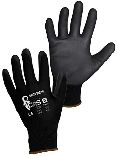 CXS (Pack of 12 Brita work gloves - non-slip seamless assembly gloves - for automotive industry repair work, work gloves, car service, DIY (11, black)