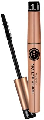 Flormar Triple Action Mascara Mit Silikonbürste. Mascara, 3-in-1, Volumen, Länge & Pflege, tubing mascara schwarz, Ohne Verklumpen, Wimperntusche Mit Arganöl