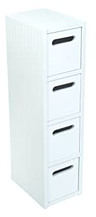 Saxony® Bathroom Storage Cabinet 4 Drawer Unit Wooden Cupboard Bathroom Cabinets Free Standing White Drawers Furniture Units For Toilet Accessories Fully Assembled