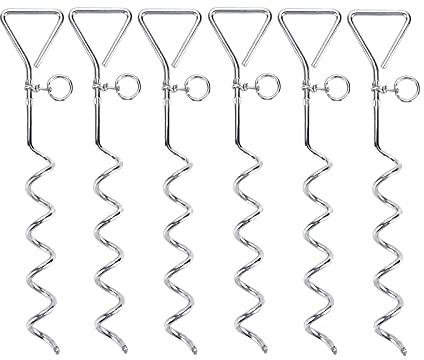 Ballshop 6pcs Trampoline Anchor Kit Swing Anchor 16.5 Inch Long Corkscrew Shape Steel Stakes Heavy Duty Ground Anchor Stainless Steel Trampoline Pegs Dog Stake