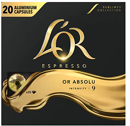 L'Or Espresso Café Oro Absoluto – Intensidad 9 – 20 cápsulas de aluminio compatibles con máquinas Nespresso