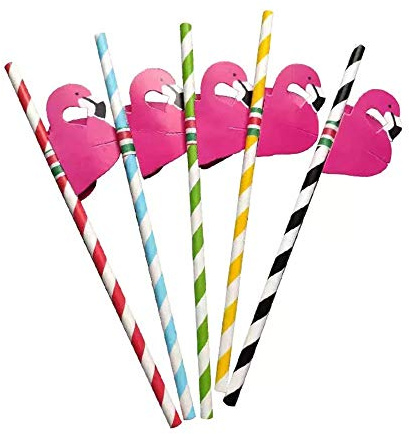 Cocktail Strohhalme,50 Stück 3D Papier Strohhalme,Flamingo Strohhalmen für Tropical Drinks Strand Geburtstag Hochzeit Hawaii Party Deko
