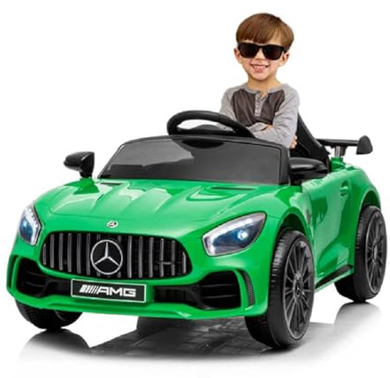 12v (Verde) Coche eléctrico Infantil Mercedes GTR Mini 12V con Licencia Oficial, Mando para Padres, Luces LED, música, USB y Ruedas EVA