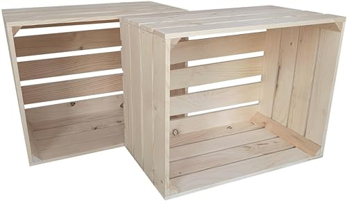 2er Set Holzkiste Groß Aus Holz - massive Weinkisten Vintage 50 x 40 x 30 cm - Holzbox Für Aufbewahrung, Holzregal - Robuste Obstkisten & Apfelkisten - Deko Kiste Für Küche, Wohnzimmer - Kiste Natur