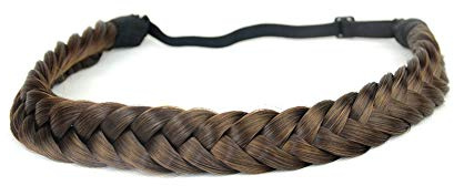 BOBIYA 2 Stränge Kunsthaar Geflochtenes Stirnband Klassisches Chunky Geflochtenes Stirnband Elastisches Stretch-Haarteil für Frauen Mädchen (Dark Brown)