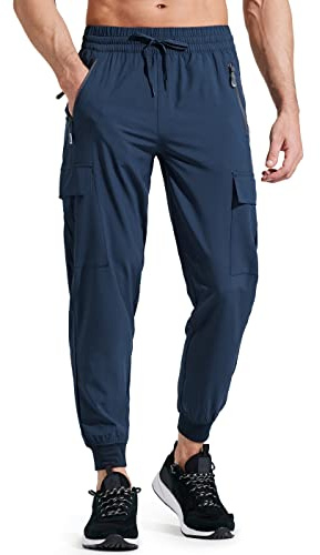 Libin Men's Lightweight Joggers Quick Dry Cargo Hiking Pants Track Running Workout Athletic Travel Golf Casual Outdoor, Navy XXL