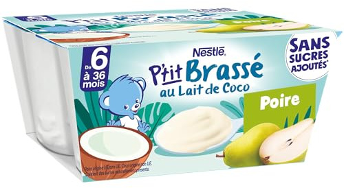 Nestlé Bébé P'tit Brassé Végétal Laitage Lait coco Poire sans sucres ajoutés - dès 6 mois - 4 x 90g