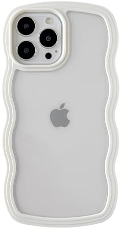 Caseative Söt lockig våg ramform stötsäker mjuk kompatibel med iPhone-fodral (vit, iPhone 13 Pro Max)