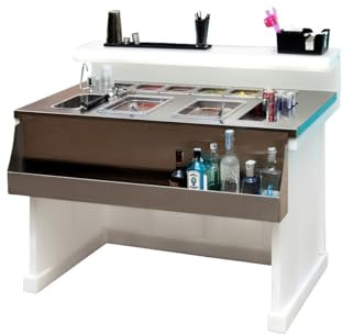Kloris Theke Bar Workstation Cocktail Station Catering tragbar und zerlegbar Polyethylen und Edelstahl mit LED RGB und Fernbedienung Modell Easybar Farbe Neutral cm 142 x 82 h 110 cm Made in Italy