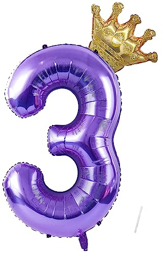 Geburtstag Folienballon Zahl 3 Lila, 101cm Lila Luftballons Zahl 3, Helium Ballon Zahl 3 Deko, 3.Geburtstag Luftballon Deko Hochzeit Jubiläum Fest Party Dekoration - Fliegt mit Helium