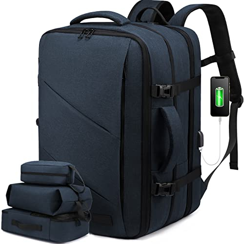 LOVEVOOK 30-40L Rucksack Handgepäck Reiserucksack Flugzeug Herren Damen, erweiterbar Travel Backpack Business Rucksack, Laptop Rucksack für 17,3 Zoll, Anti-Diebstahl, Blau