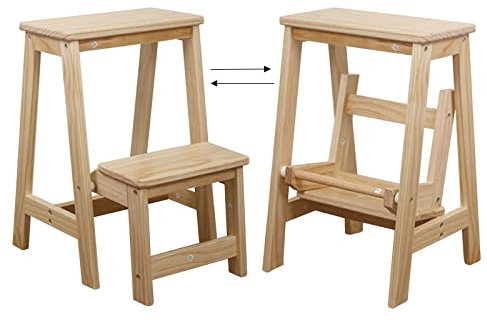 Hamankim 2 Step Stool Wooden Folding Ladder Chair, Household Foldable Ladders Stool Small Footstools Safety Non-slip Tread for Home Library Kitchen Climb Step Ladder