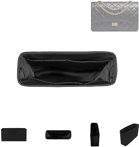 DGAZ Seide Handtasche Tasche Organizer für Chanel 2.55, Taschenorganizer Shaper Einsatz, Leicht Handtaschenorganisator mit 5 Innentaschen (Schwarz, 2.55 Maxi)
