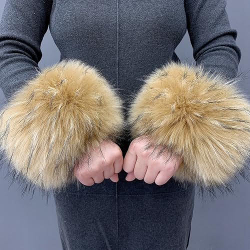 Uposao Fell Pelz Armstulpen,Damen Pulswärmer Kunstfell Fellstulpen Fell Manschette Handschuhe Kunstfell Winter Handgelenk Wärmer Wrist Band Cuffs für Pullover Mantel Weste Jacken für Frauen,Braun