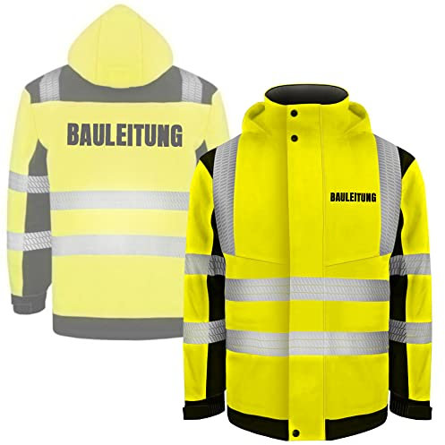 Fassbender-Druck WARNWESTEN - BAULEITUNG Sicherheitsjacke Winterjacke GELB - Gelb Warnjacke nach EN ISO 20471 zertifiziert - Unisex und hochwertigem Reflektorstreifen (Gr. L)