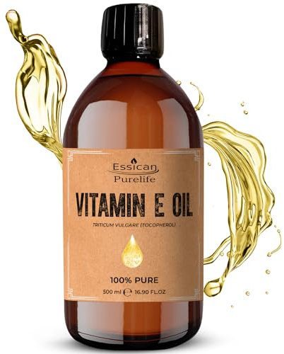 Essican Purelife Natural Vit E Oil for Skin 500ml, Hair & Face, Antioxidant Rich Pure Vitamin E Oil for Skin,Carrier Oils for Essential Oils Mixing Ideal for Hair Growth, Nails & Cuticles