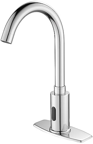 AOLIHAN Touchless Bathroom and Kitchen Sink Faucet Commercial Public Automatic Motion Sensor Faucet with Deck Plate and Temperature Mixer,Battery or Plug-in Powered,1 Hole or 3 Hole,Chrome