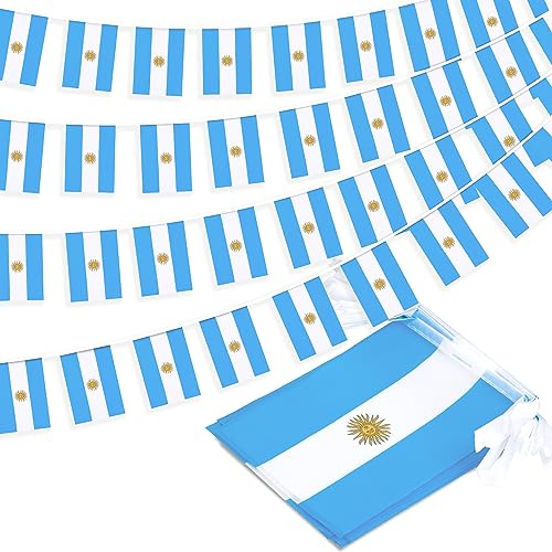 Bandiera argentina con bandierine argentine, piccole bandierine argentine, decorazione nazionale per scuola, feste, eventi sportivi, festival patriottici, 90 cm, 30 bandiere