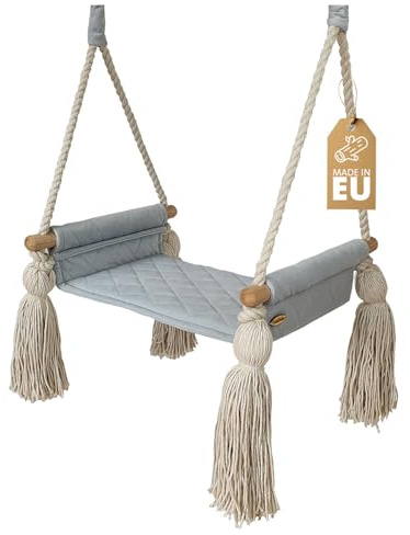 Create for you® - Baby Schaukel Indoor, Große Kinderschaukel Holz, Schaukel Baby, Babyschaukel Türrahmen, Holzschaukel für die Deckenmontage, höhenverstellbar, 46x36x12 cm, Farbe Grau