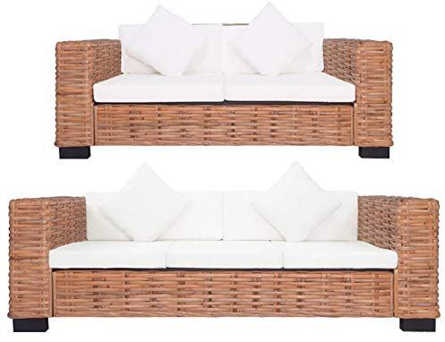 Homgoday 2-TLG. Sofagarnitur mit Auflagen Loungemöbel Gartensofa Set Sofa Lounge Sitzgruppe Gartenmöbel Set Balkonsofa Gartengarnitur Garten Balkon Terrasse Natur Rattan