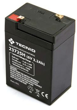 Batterie Rechargeable au Plomb 6V 3,2 Ah. Idéale pour Les Lampes de Secours, Les onduleurs (UPS), Les systèmes d'alarme. Connecteurs Faston, Noir.