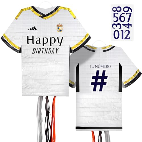 Piñata Fußball Madrid zur Dekoration Geburtstag Fußball Piñata Kindergeburtstag groß 50 cm Pinata für Geburtstagsfeier Fußball Kinder und Erwachsene personalisierbar auf der Nummer