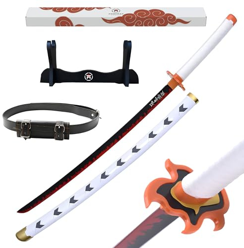 Hashiman - Katana Demon Slayer - Kyojuro Rengoku - Kimetsu No Yaiba Saber + Trästöd + bälte