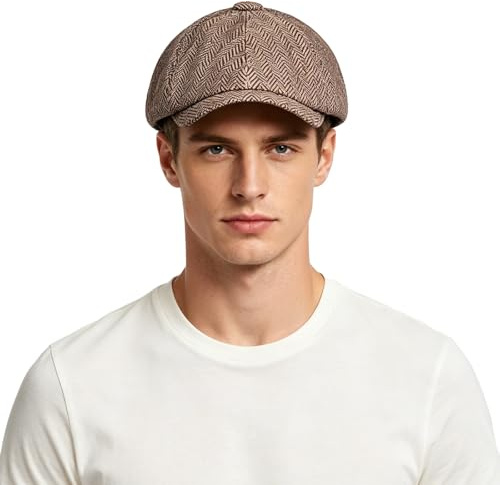 HIQIU Schiebermütze Herren Winter Gatsby Newsboy Cap - 8-Panel Herringbone Herren Schirmmütze Winter Warm Barett Cap für Golf und Outdoor