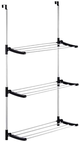 TIENDA EURASIA - Tendedero Puerta Plegable, 3 Estantes, Estructura Metálica y Plástico, Color Plata y Negro, Montado 65,5cm x 29cm x 129cm, Tendedero Vertical, para Colgar en la Puerta